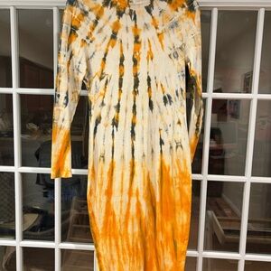 Neon Rose Orange Tie-Dye turtle neck Long Sleeve Dress Sz M